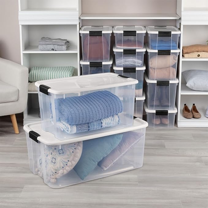 Sterilite 4 Pack Ultra Latching Box, Storage Bins with Lids, Clear Plastic, 70 Quart - Heavy-Duty Organizing Containers for Closet, Bathroom, and Office