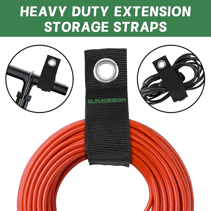 4-Piece Garage Hooks Wall Mount Storage Hanger with 4 Extension Cord Holder Organizer, Heavy-Duty Steel, 7.5 inch Ladder Hooks for Garage Wall