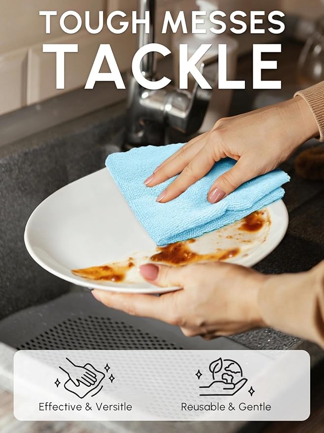 Microfiber Cleaning Cloths Roll, 75 Pack Tear Away Microfiber Towels Roll, 12" x 12" Lint Free Rags, Reusable Cleaning Cloths, Washable, Scratch Free,Ultra Absorbent Dish Rags(Blue)