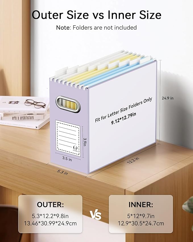 Oterri Cardboard File Organizer Box for Hanging File Folders Letter Size,File Box for Computer Desk,File Cabinet,Working Home,Office,Classroom (Purple, Letter Size - 4 Packs)