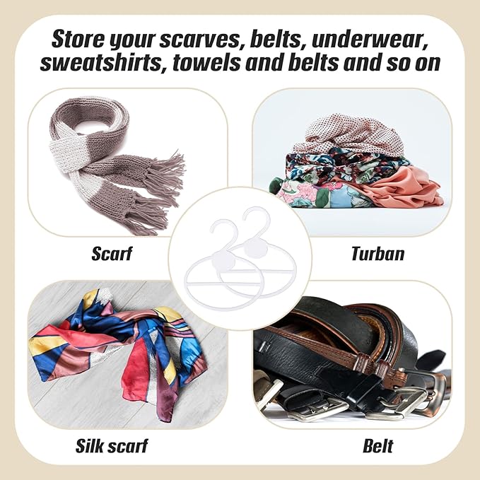 Scarf Hanger Plastic Holder Organizer Space Saving Scarf Organizer Clothes Hanger for Scarves Headscarves Clothing Sorting Storing (White,100 Pcs)
