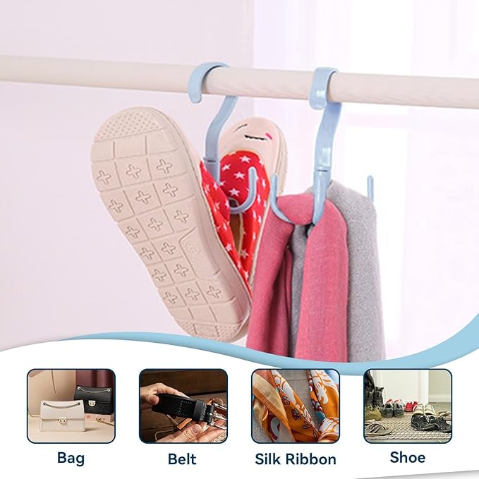 2PCS Rotating Handbag Hanger, 360 Degree Rotating Closet Organizers with 4 Claws, Scarf Tie Rack Hooks for Belts 4 Colors, Multifunctional Closet Handbag Hook Scarf Hanging Rack for Bedroom(Blue)