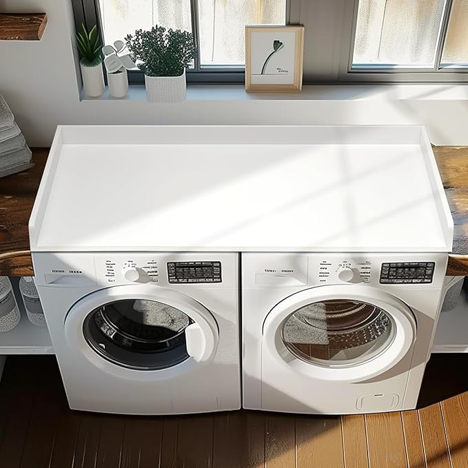 Washer Dryer Countertop, 27.5" x 54" Bamboo Washer and Dryer Countertop for Laundry Room Organization(White)