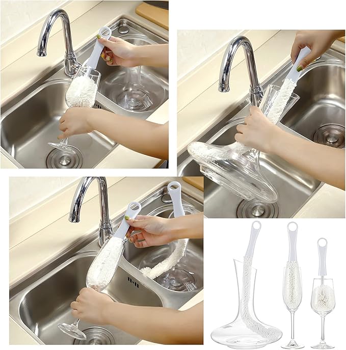 Boao 3 Pcs Wine Decanter Cleaning Brushes with Stainless Steel Cleaning Balls Wine Glass Flexible Bottle Scourers Brushes Cleaners Polishers for Decanter Glass Goblets Champagne Flutes Cups
