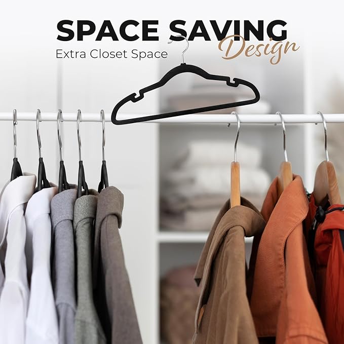 200 Pack Velvet Hanger for Shirt Pants Dresses Skirts Suits Jackets - Slim Space Saving Design - Standard Coat Hanger - Sturdy & Durable Design with Shoulder Grooves Hook