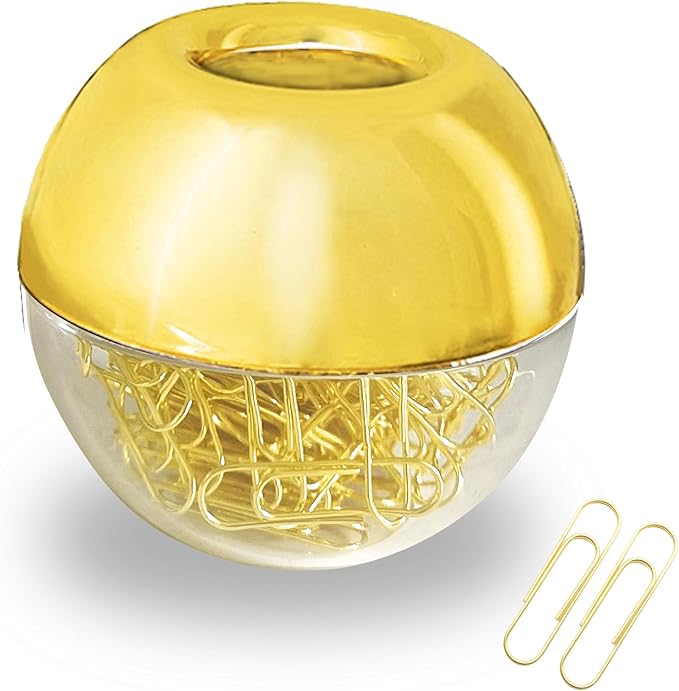 Magnetic Paper Clip Holder, Gold holder with Gold PaperClips 100pcs 28mm(1.1") Cute Office Supplies for Desk Organizer