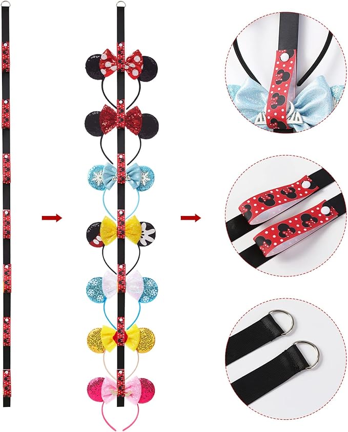 2Pcs Mouse Ears Headband Holder Polka Dot Hanging Wall Display Decor Vertical Headpiece Organizer Hair Bow Accessories Hanger Holder