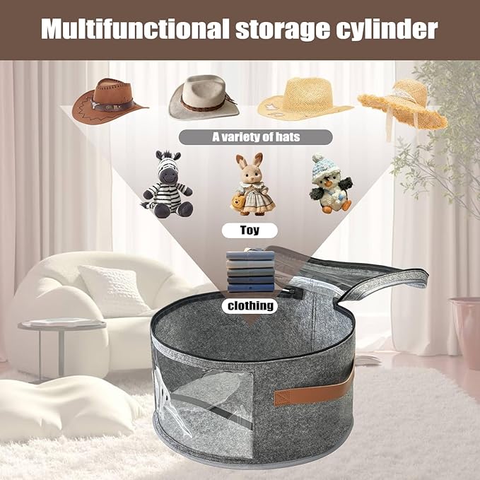 STARGAZ Oversized Clear Hat Storage Bag, Hat boxes for women storage, Cowboy hat storage, Hat accessories, hat organizer for closet, hat travel case with Handle, Holds Up to 10 Hats(Grey 2 Pack)