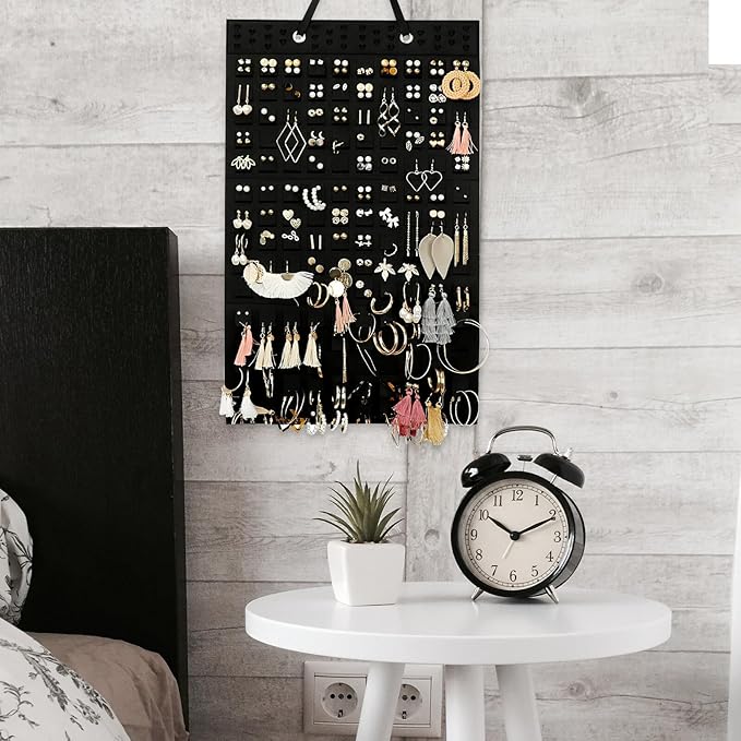 Hanging Jewelry Organizer Bag, Thickened Black Felt Storage Pouch with Multiple Pockets, Jewelry Felt Hanging Display Holder for Earrings Necklaces, Home Closet Accessory Organizer