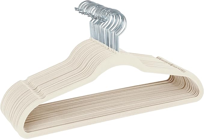 Simplify Slim Velvet Clothes Hangers | 25 Pack | Non-Slip | Shirts | Suit | Pants | Dresses | Garments | Closet Storage & Organization | Durable | Ivory