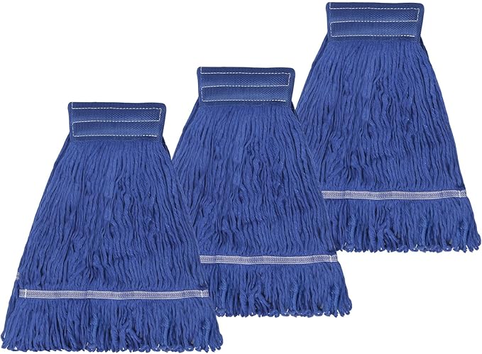 3 Pack 3 Pack Heavy Mop Replace Head，Commerical Replacement Mop Heads Suitable for Heavy Commercial Industrial Residential Areas -Blue Cotton Looped Replace Mop Head (Deep Blue)