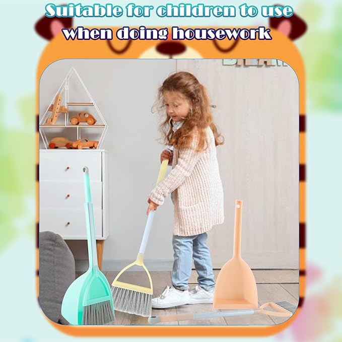 5 Pcs Mini Broom with Dustpan Children Broom and Dustpan Toddler Cleaning Set Small Cleaning Plastic for Kitchen Bathroom Pet, 4 Colors