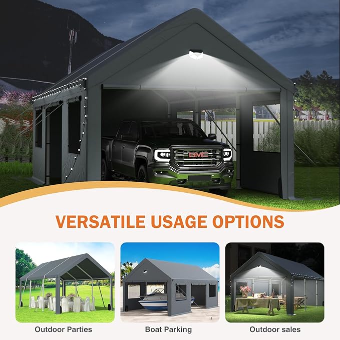 Carport 12X20 Heavy Duty,Carport Canopy with Side Door,Portable Car Ports Garage,Outdoor Car Shelter All Weather