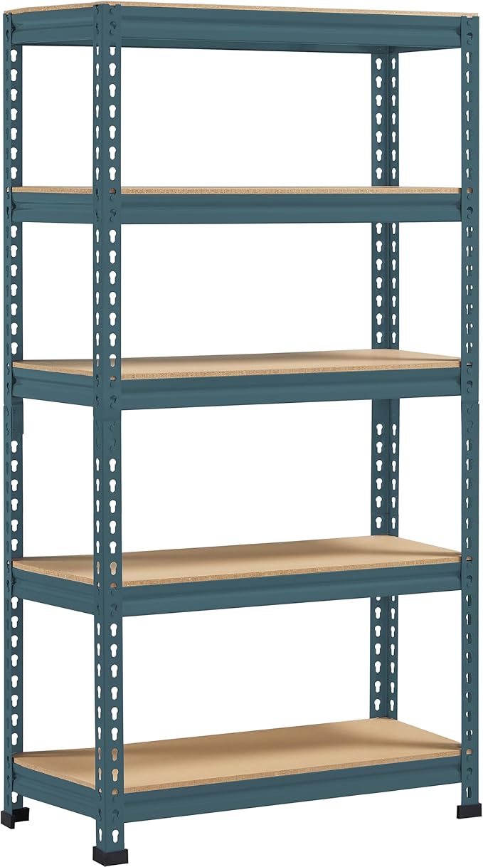 Topeakmart 5-Tier Utility Shelves, Metal Storage Shelves, Adjustable Shelving Units, Boltless Assembly, Garage Shelves Shed Shelving for Warehouse Shed Basement- Neptune Blue, 27.5 x 12x 60 Inch