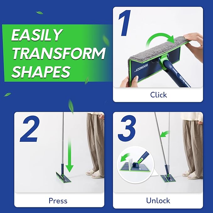 BOOMJOY Wall Cleaner Mop with Foldable Panel, Baseboard Cleaner Tool with 72" Long Handle, Cleaning Mop Duster for Walls, Ceilings, Baseboards, Floors