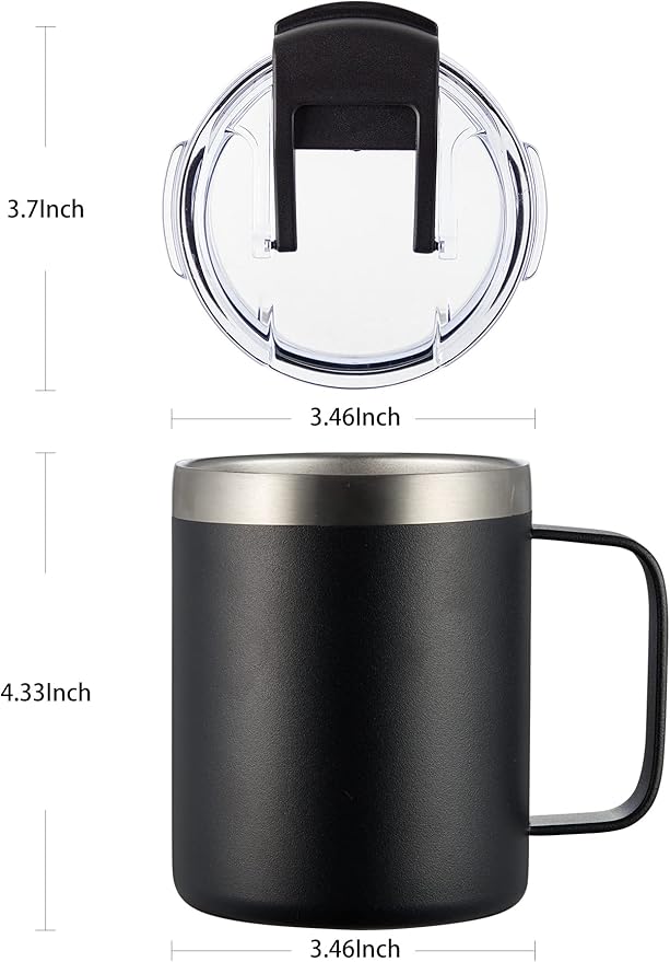 ALOUFEA 12oz Insulated Coffee Mug Cup with Handle, Stainless Steel Travel Coffee Mug with Flip Lid, Double Wall Vacuum Coffee Tumbler, Cream