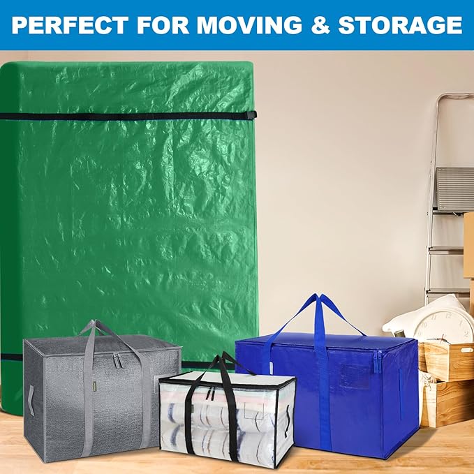TICONN Mattress Bags for Moving, Heavy Duty King Mattress Cover Storage Bag with Full-Around Handle and Adjustable Buckles (Green, King)