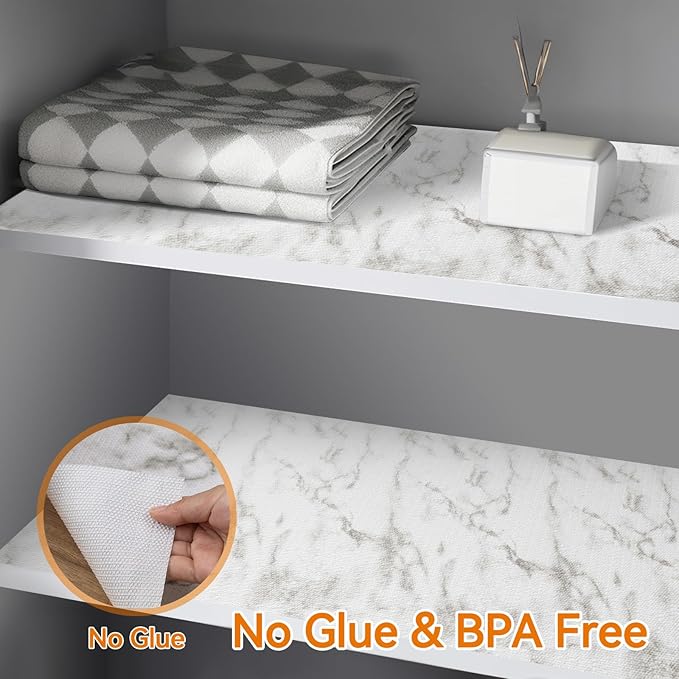 Shelf and Drawer Liner for Kitchen Cabinets Non-Adhesive, Strong Grip Non-Slip Thickened Cabinet Liners for Shelves, Waterproof Mats for Dresser Cupboard, White, 12 in x 30 Feet