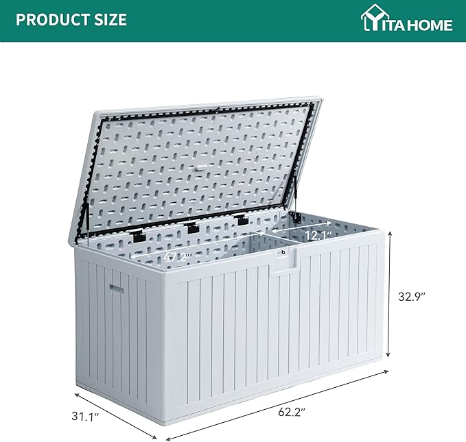 YITAHOME 230 Gallon Double-Wall Deck Box with Divider & Side Handles, Outdoor Large Storage for Patio Furniture Cushions, Garden Pool Accessories, Water Resistant & Lockable
