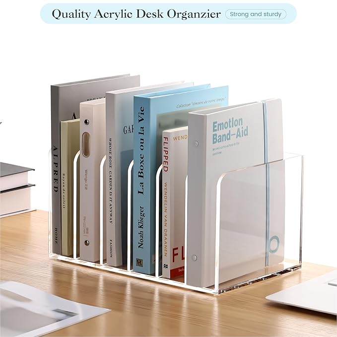 YUXUN Acrylic Magazine Holder,Clear Desk Organizer File Sorter for Notebook,Paper,Envelope,Magazine, Book Storage-Office/Home/Classroom Organization(6 Compartments,B5)