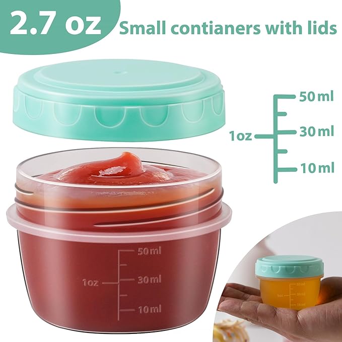 Salad Dressing Container to Go with lids,Dishwasher and Microwave Safe Tiny Condiment Containers with Graduated Lines, Reusable and Leakproof Small Sauce Containers for Lunch Box 6 Pcs 2.7 OZ Mixed 1