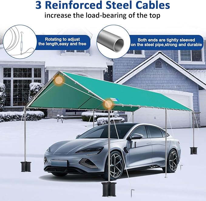 10x20 ft Heavy Duty Car Canopy Galvanized Frame Carport Outdoor Party Tent Boat Shelter with Reinforced Structure, No Sidewall - Green