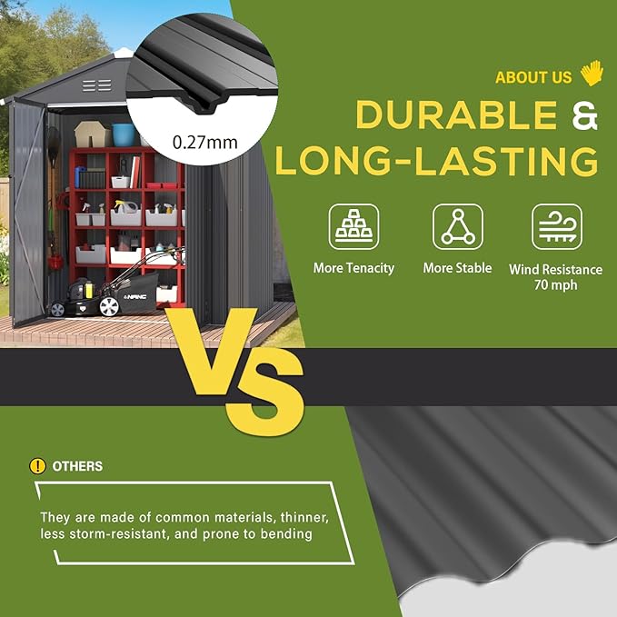 AECOJOY 6' x 4' Outdoor Storage Shed, Dark Grey 4x6 Metal Sheds & Outdoor Storage Clearance, Utility and Tool Garden Shed with Lockable Doors for Backyard, Patio, Outside Use