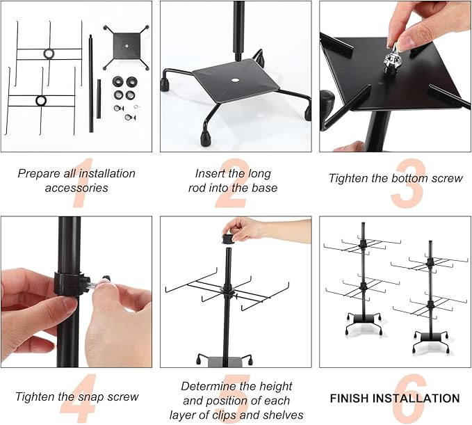 2 Pcs Jewelry Rotating Display Stand Adjustable Metal Earrings Bracelet Display Rack Hanging Jewelry Spinning Organizer Tree with Hooks for Vendor Events Selling (2 Tier,Black)