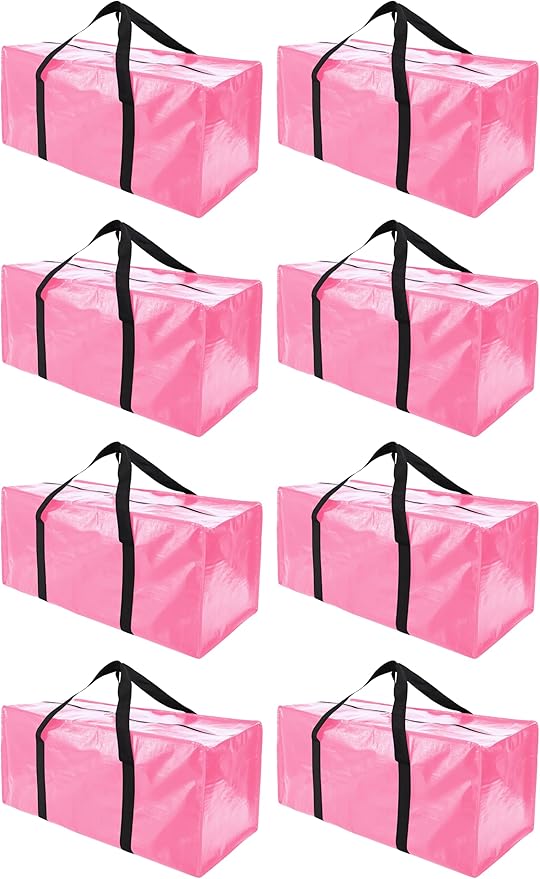 8 Pack Extra Large Moving Bags with Zippers & Carrying Handles, Heavy-Duty Storage Tote for Space Saving Moving Storage, Fold Flat, Alternative to Box and Bin,Pink