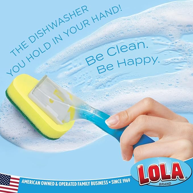 LOLA Soap Dispenser Dish Brush Wand, Absorbent Sponge Scrubber, No Leaking. Clean Dishes, Sinks and Cookware, 1 Brush w/Head