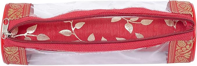 Rudraksh Raw Silk Single Rod Travel Bangle Pouch Wardrobe Organizer Vanity Box For Women/Girls Bracelets And Bangles, Maroon - Set of 4