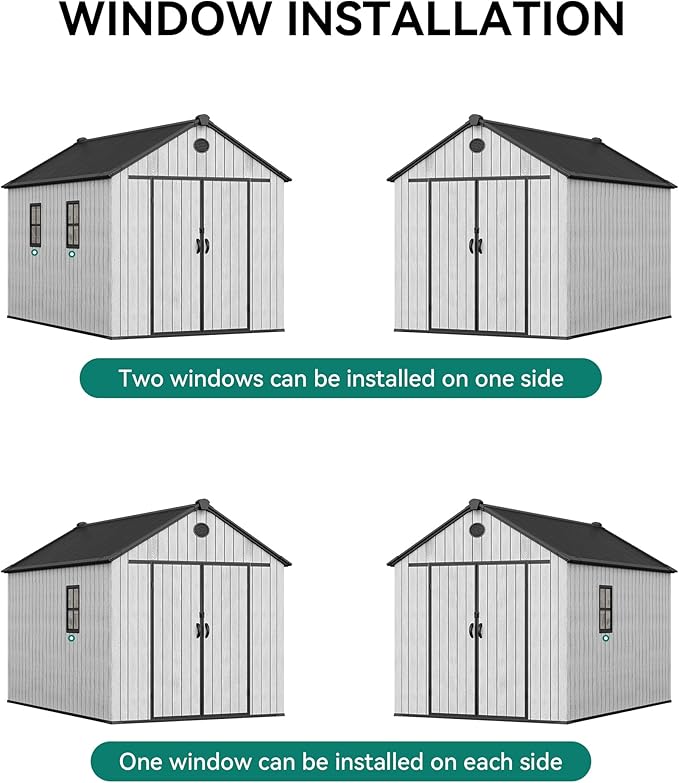 YITAHOME 8x10 FT Outdoor Storage Shed with 2 Vision Windows, Extra Thick Plastic Garden Shed, Waterproof Heavy Duty Resin Shed with Floor, Vents & Lockable Doors for Patio, Bikes Tools Supplies, Gray