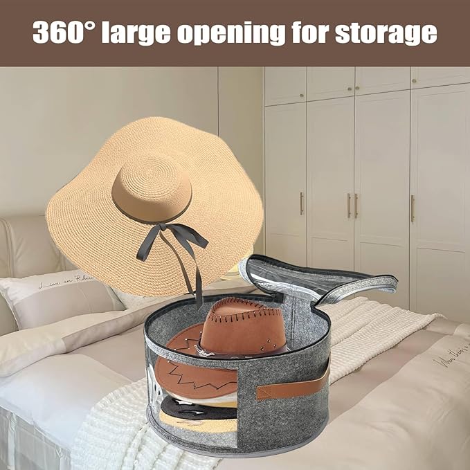 STARGAZ Oversized Clear Hat Storage Bag, Hat boxes for women storage, Cowboy hat storage, Hat accessories, hat organizer for closet, hat travel case with Handle, Holds Up to 10 Hats (Grey 1 Pack)