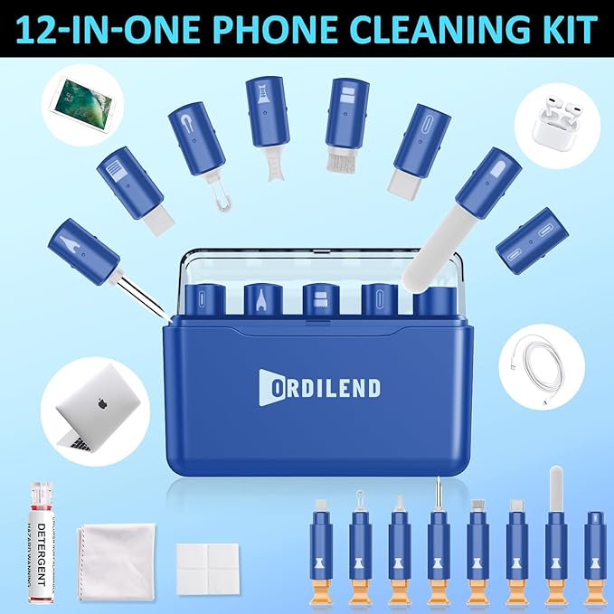 iPhone Cleaning Kit for Charging Port Cleaner, Multi-Tool iPhone Cleaner Repair Lightning Cables, Phone Cleaning Kit for iPhone,i Pad,Connectors, Speaker, Airpod Cleaner Kit, Dark Blue