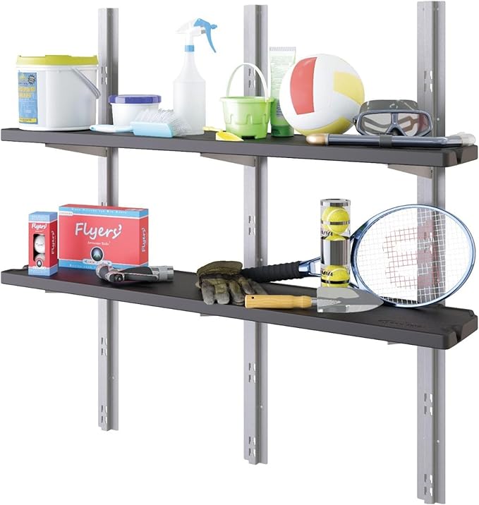 Suncast Vertical Shed 2 Shelf Kit, Space Saving Shelving for Wall Mount Outdoor Storage Structures, 50" W x 11.25" D x 46.75" H, Black