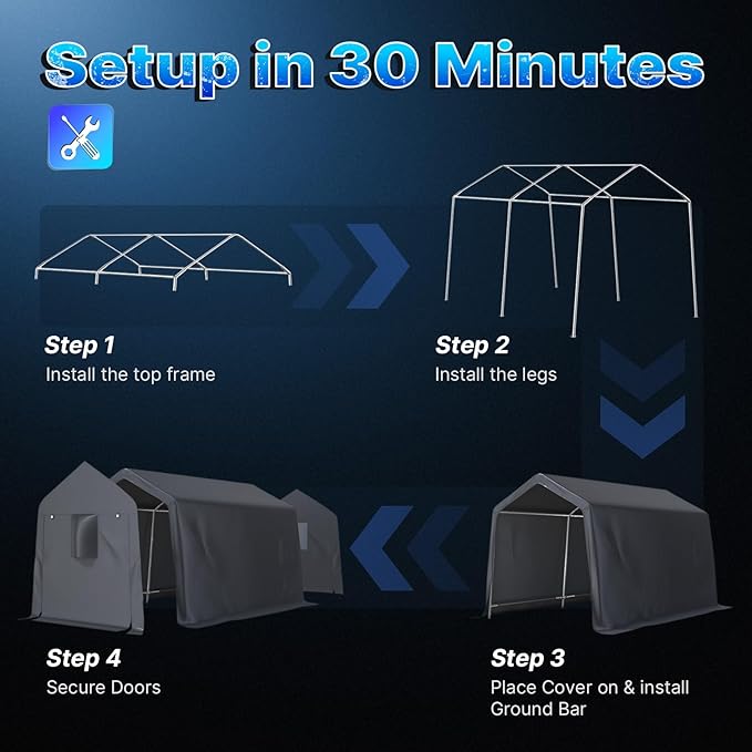 ADVANCE OUTDOOR 10x10 ft Heavy Duty Outdoor Patio Portable Canopy Storage Shelter Shed Carport with 2 Roll up Zipper Doors & Vents for Snowmobile Garden Tools, Gray