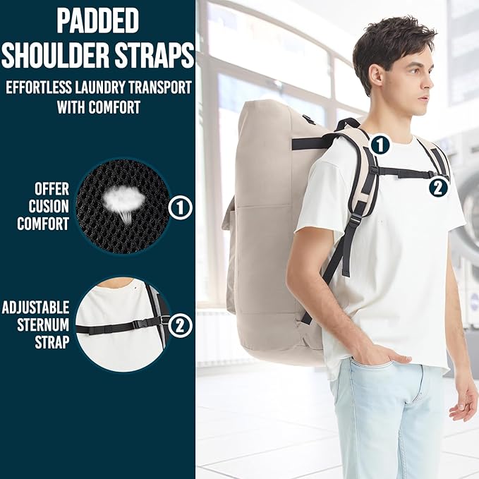 Laundry Bag Extra Large 115L，Laundry Backpack with Shoulder Straps，Sturdy Travel Laundry Bags with 4 Pockets，Laundry Backpack Heavy Duty，Clothes Hamper Bag XXL，College Dorm Essentials