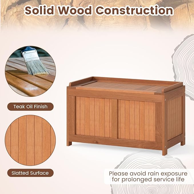 RELAX4LIFE Wood Deck Box, 52 Gallon Backyard Storage Bin Container for Patio Furniture Cushions, Pillows, Garden Tools, Pool Accessories, Wooden Porch Bench, Indoor Outdoor Storage Box (52 Gal)