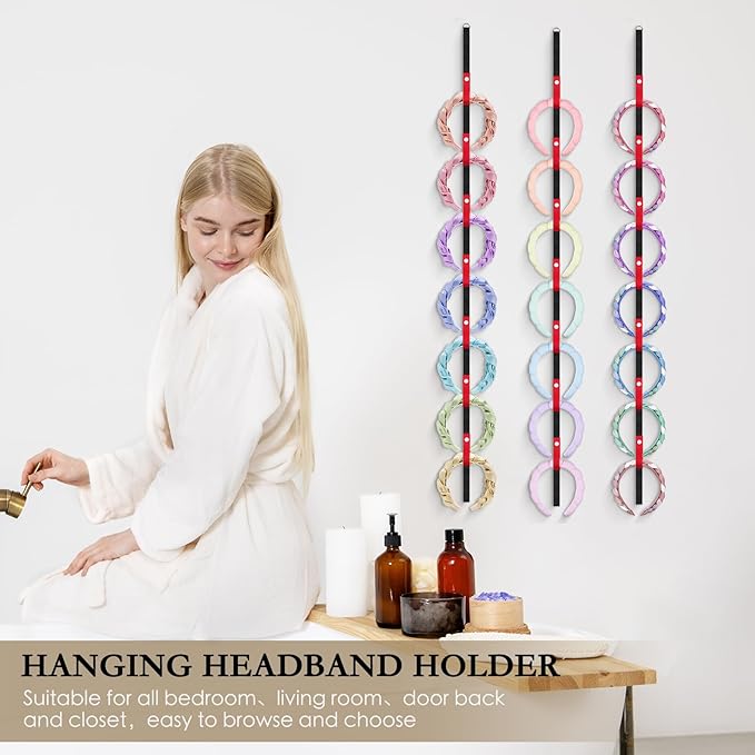 3 Pcs Headband Holder Organizer, Hanging Hairband Storage for Girls and Women, Hair Accessories Display Stand for Bow Headpieces & Hair Clips, Bedroom College Dorm Decor