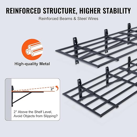 ‎Garage Storage Shelving Wall Mounted, 2 x 6 ft Heavy Duty Shelves,1600 LBS Load Capacity Storage Rack Floating Pack, Folding Strong Garage Organiser, Storage Racks for Shop,Shed,Storage Shelve
