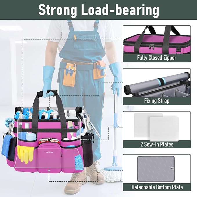 Ytonet Cleaning Caddy with Wheels, Large Rolling Caddy Bag with Detachable Trolley for Housekeepers, Water Resistant Cleaning Cart Supplies Organizer for Home, Car, Tool Organizer, Mobile Storage