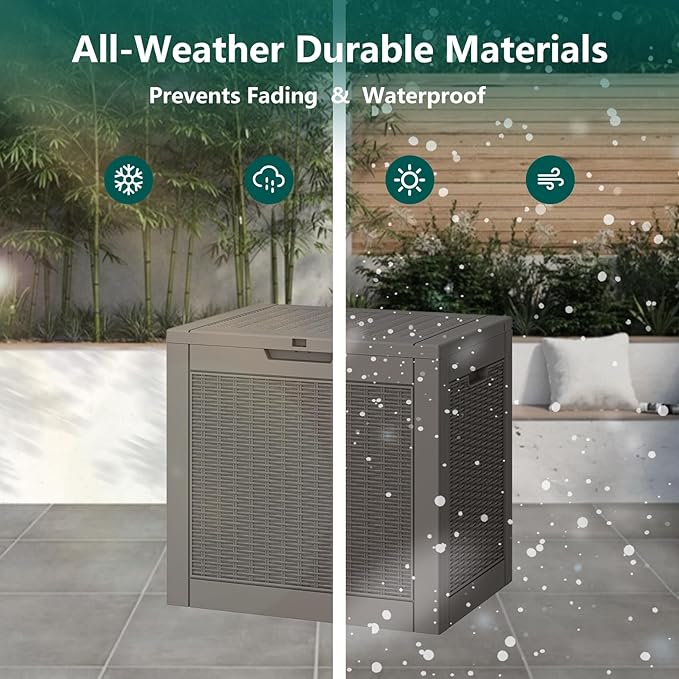 KAMABOKO 30 Gallon Outdoor Storage Box, Resin Deck Boxes Indoor and outdoor, Waterproof Storage Box Lockable Lid for Garden Tools, Package Delivery, Pool Supplies, Patio Cushions, Grey
