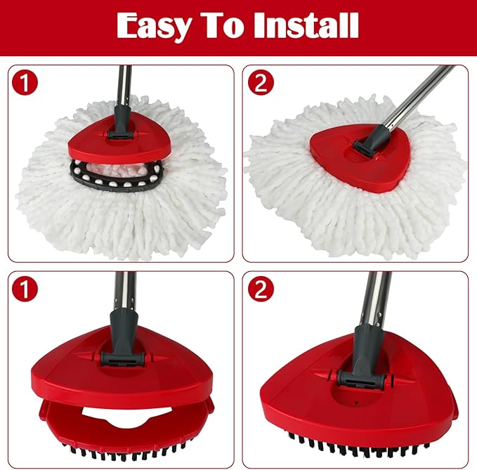 Spin Mop Replacement Set for O-Ceda EasyWring 1-Tank System, 16 Microfiber Spin Mops Refills,1 Scrubber Head,1 Triangle Spin Base,and(31-63in) Adjustable Handle Set Combo