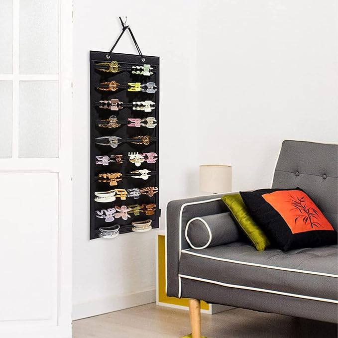 ACQTULOU Hair Claw Clips Organizer, 10 Layers Large Hair Clip Storage for Women Girls, Hair Accessories Holder Organizer for Wall Door Closet(No Hair Accessories Included) (black)