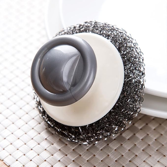 Onewly 24Pack Steel Wool Scrubber with Handle, Stainless Steel Scrubber for Cleaning Cast Iron, Dishes, Stock Pots, Pans, Griddles, Grills