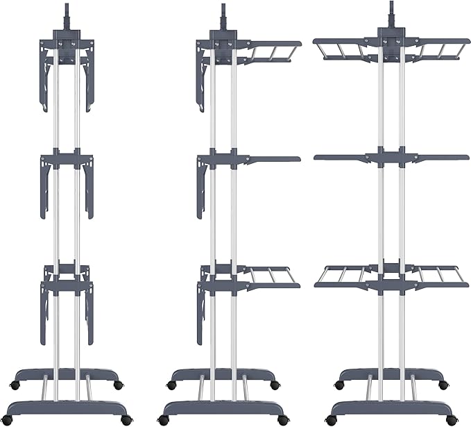 HOMIDEC Clothes Drying Rack, Oversized 4-Tier(67.7" High) Foldable Stainless Steel Drying Rack Clothing, Movable Drying Rack with 4 castors, 24 Drying Poles and 14 Hooks for Bed Linen, Clothing, Grey