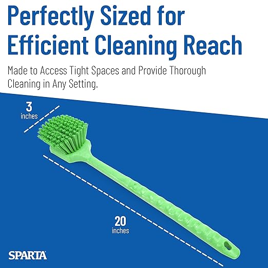 SPARTA 40501EC75 Plastic Large Scrub Brush, Kitchen Brush, Utility Brush With Long Handle For Cleaning, 20 Inches, Lime