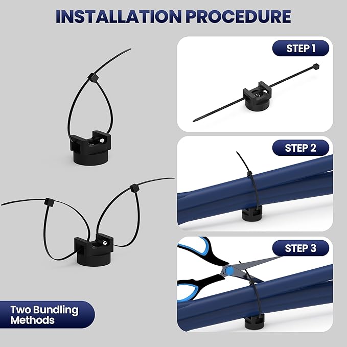 20Pcs Heavy Duty Magnetic Zip Tie Mount Kit - Strong Magnetic Cable Zip Tie Holder for Automotive, Home & Office Cable Management | Rubber-Coated Base, 22mm Diameter