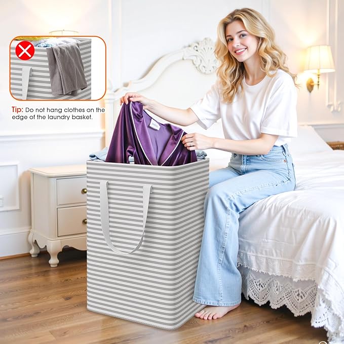 3 Pack Large Laundry Basket,Waterproof & Freestanding Laundry Hamper,Collapsible Clothes Hampers with Easy Carry Long & Reinforced Handles in Bathroom,College Dorm(125Lx3,Gray)