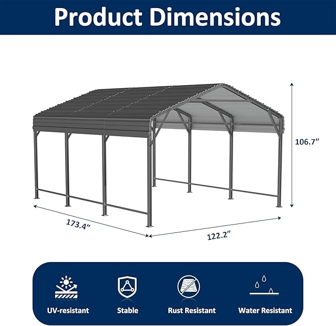 10x15 Metal Carport Carports with Enhanced Base Heavy Duty Garage Outdoor Galvanized Car Shelter for Car, Boats and Truck